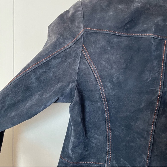 Vintage Danier Suede Leather Denim Blue Jacket Orange Contrast Stitching Y2K - Picture 12 of 13